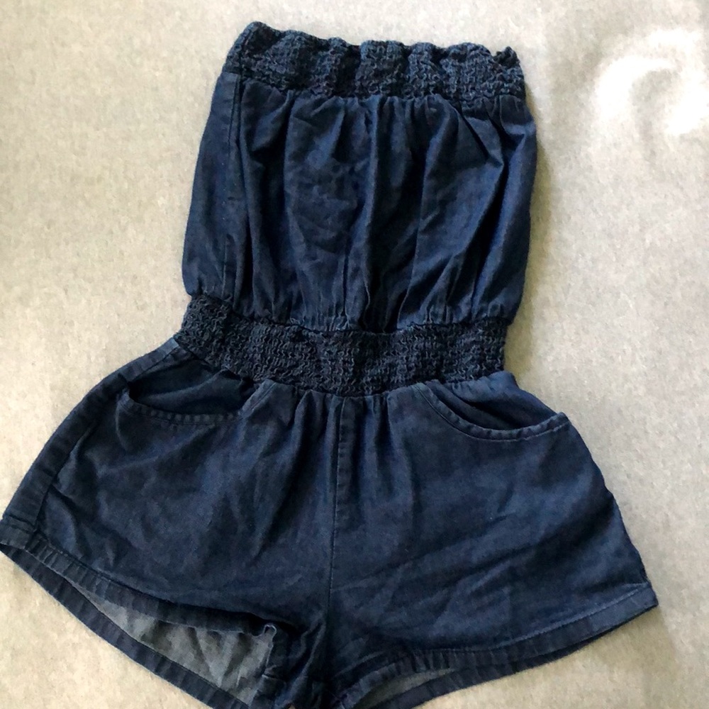 short ruffled jean romper